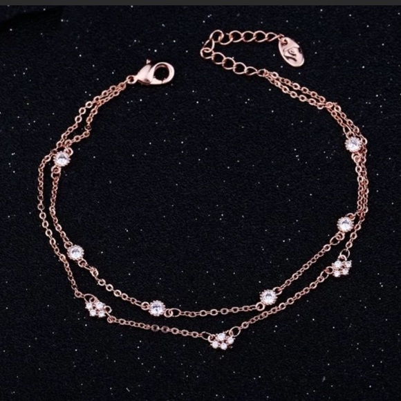 Rose Gold Diamond Double Chain Bracelet - Picture 3 of 5